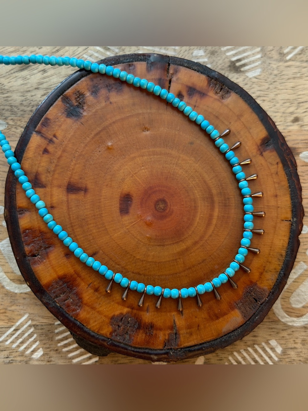 New Boho Turquoise Beaded Choker Necklace With Small Copper Tassels